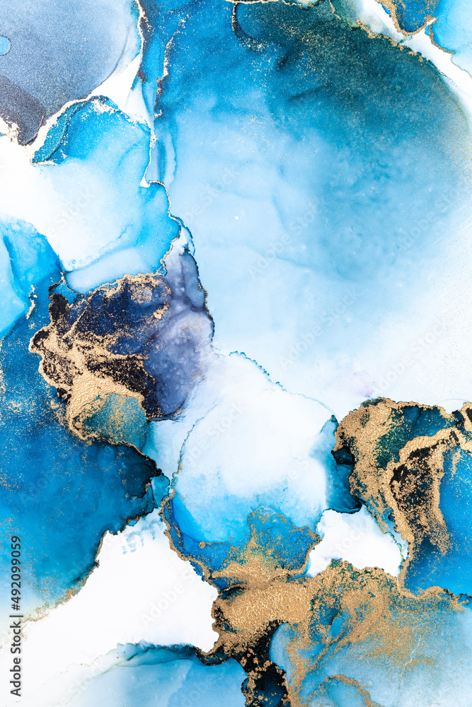 Luxury blue abstract background of marble liquid ink art painting on paper . Image of original artwo