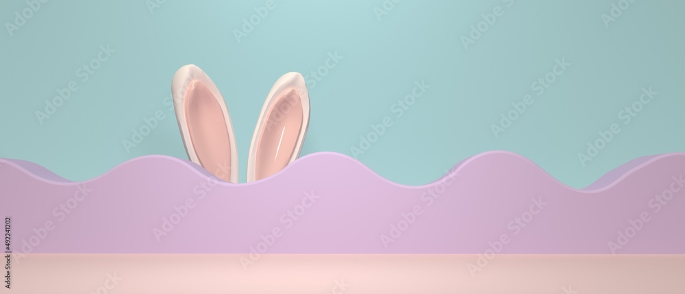 复活节节日主题，装饰、兔子耳朵和柔和的颜色