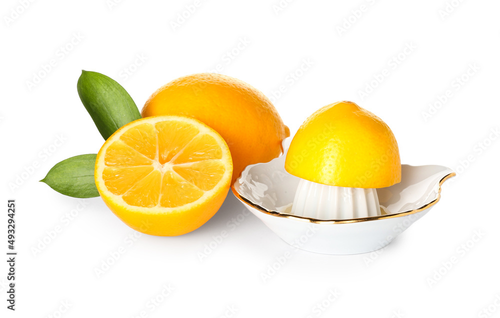 陶瓷榨汁机，白底橙色和柠檬色