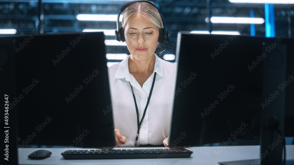 Technical Data Call Center and Helpful Customer Service. Caucasian Customer Service Use PC Computer 