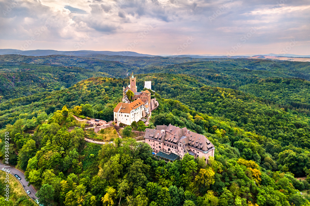 Wartburg城堡鸟瞰图。德国图林根联合国教科文组织世界遗产