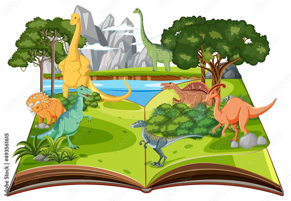 带户外自然场景和恐龙的弹出式书籍