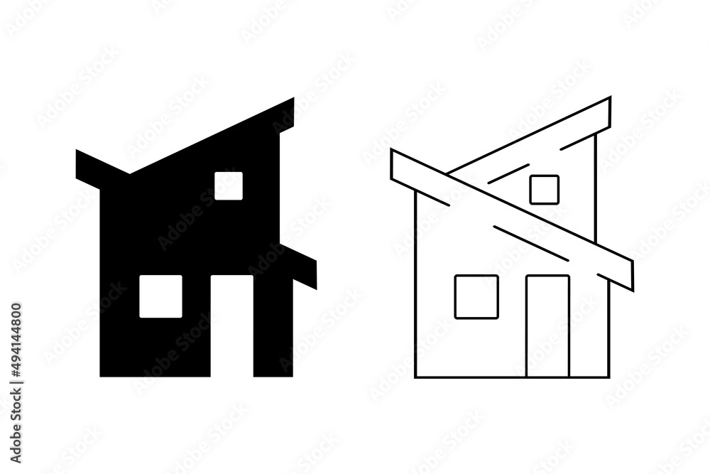 极简风格的现代住宅轮廓，应用程序的建筑图标，UI设计，住宅