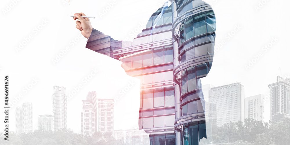 Businessman pointing on empty space