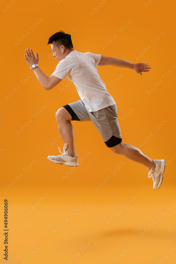 彩色背景运动男跑步者