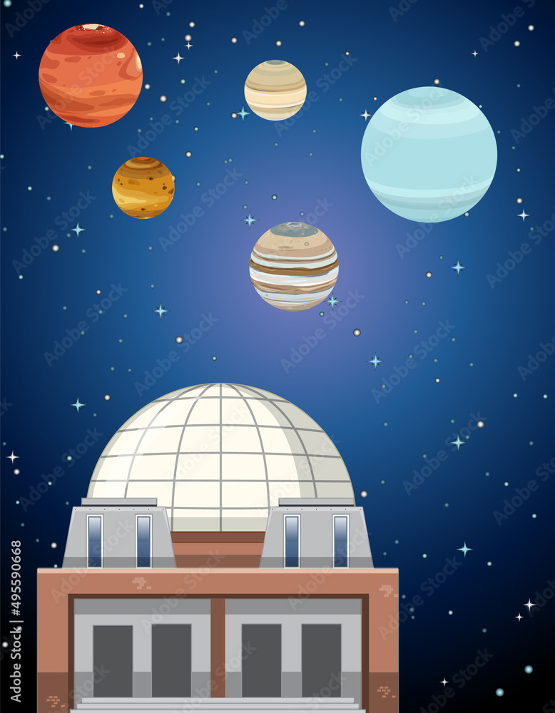 夜空中有行星的天文馆