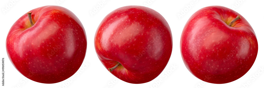 分离的红苹果。白色背景上的苹果。一套带剪辑路径的红色苹果。全景深
