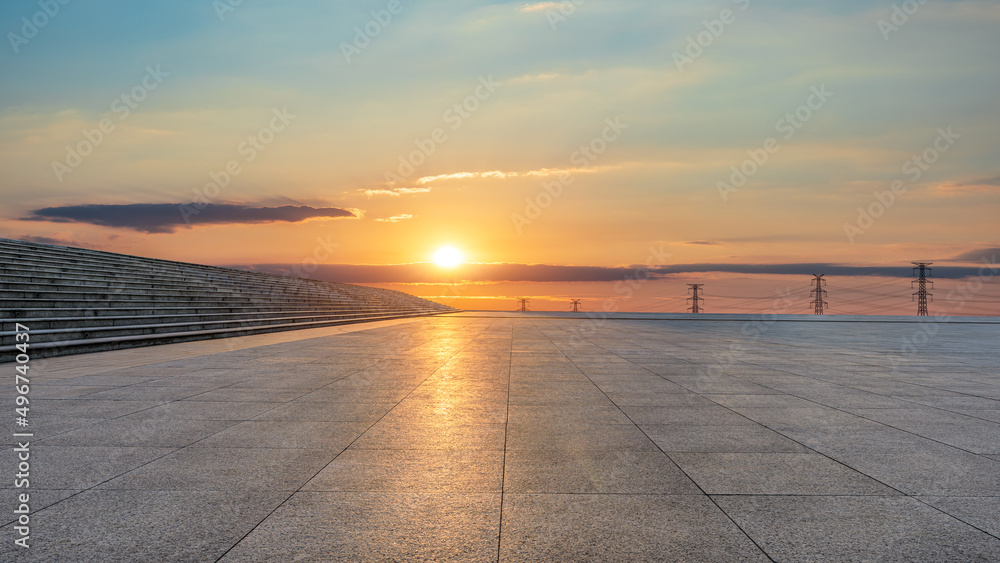 Empty square floor and sky cloud background at sunset