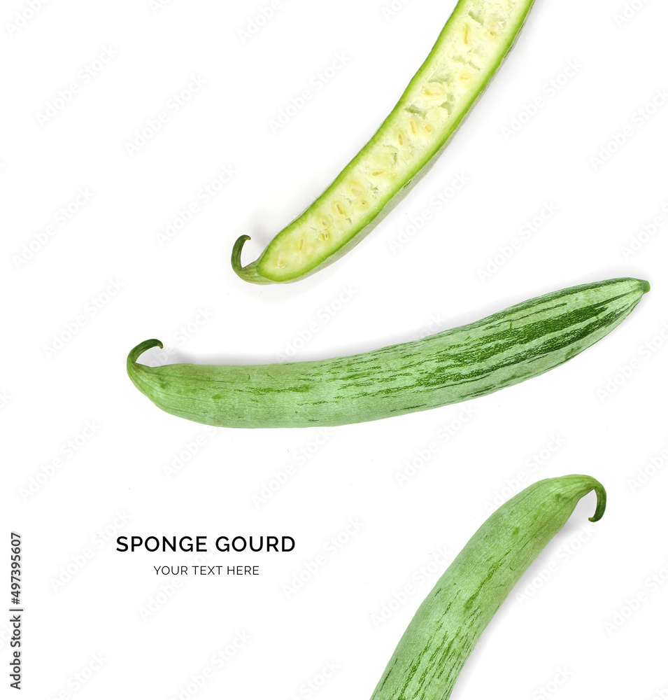 Creative layout made of sponge gourd on the white background. Flat lay. Food concept.