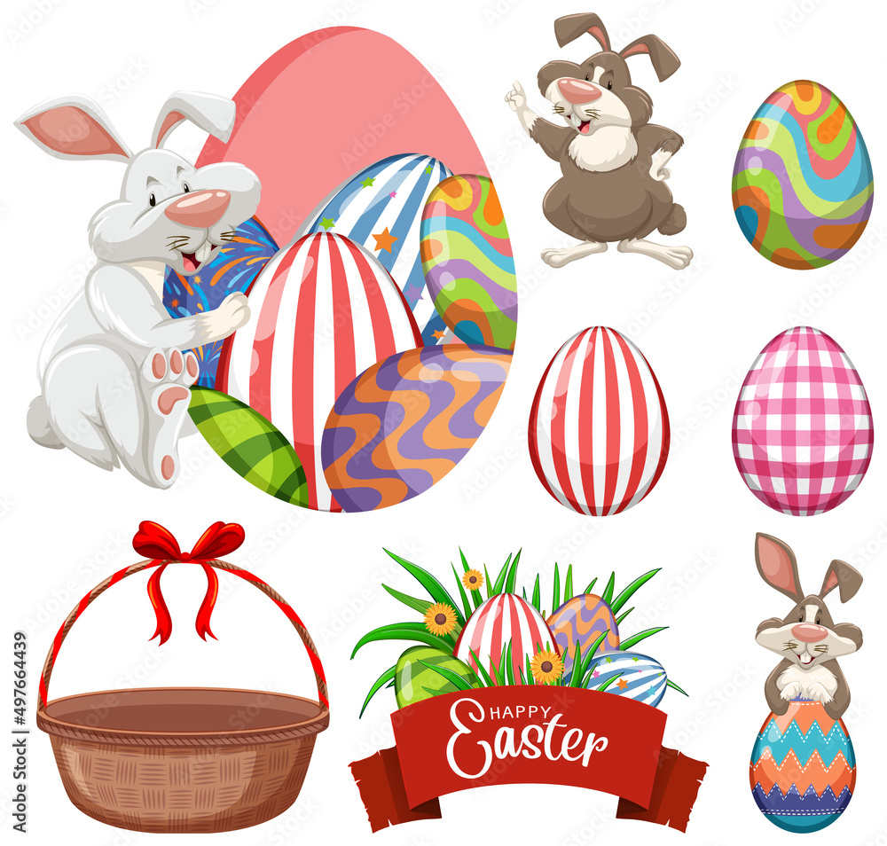 复活节主题，兔子和鸡蛋