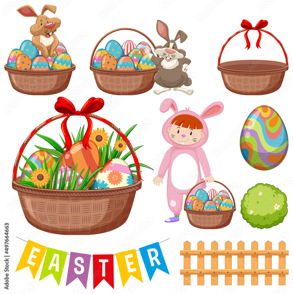 Happy Easter day with bunny and eggs