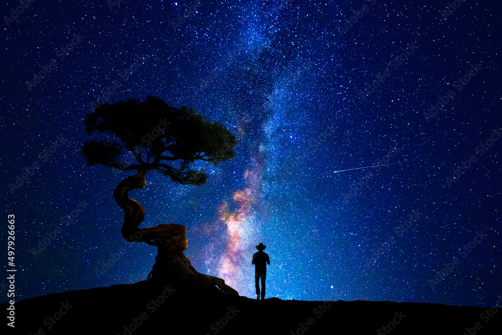 Lonely walker on a starry night