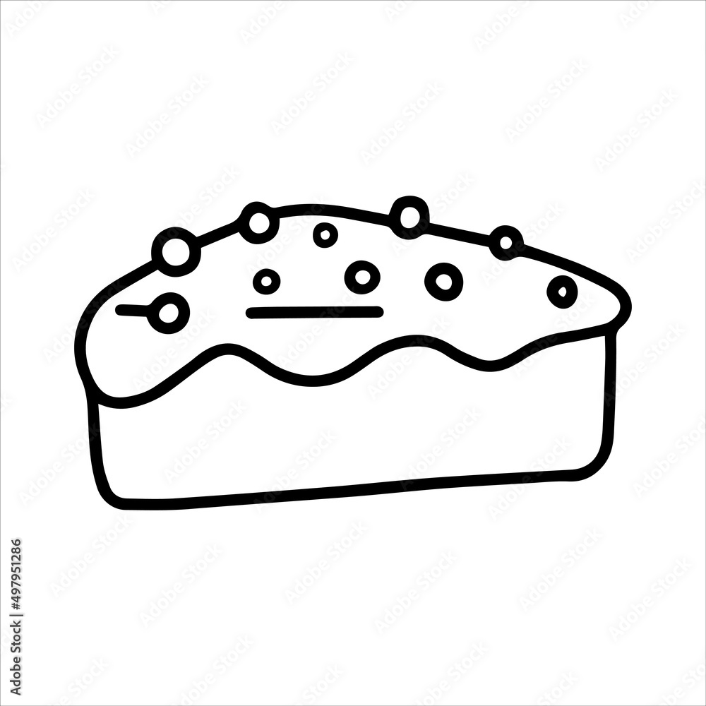 涂鸦风格蛋糕中的矢量绘制。糕点、蛋糕的简单线条绘制。黑白插图