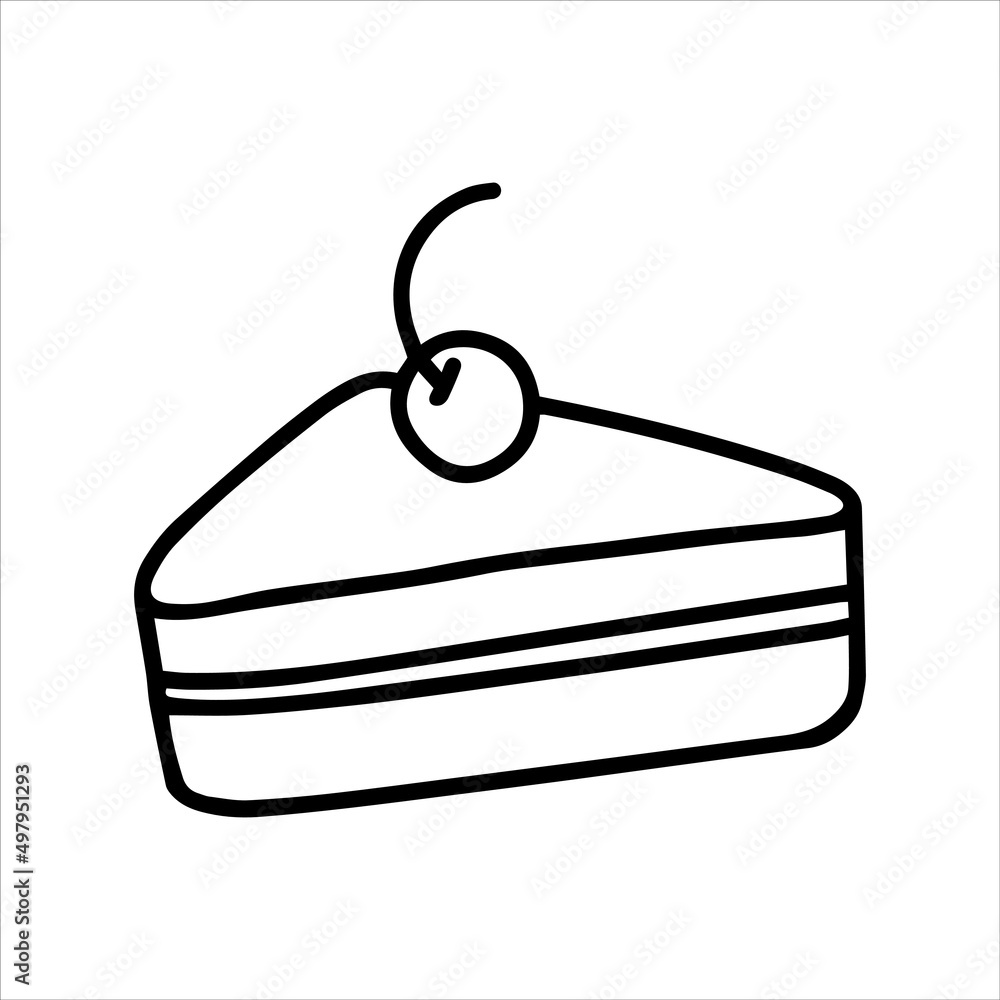 涂鸦风格蛋糕中的矢量绘制。糕点、蛋糕的简单线条绘制。黑白插图