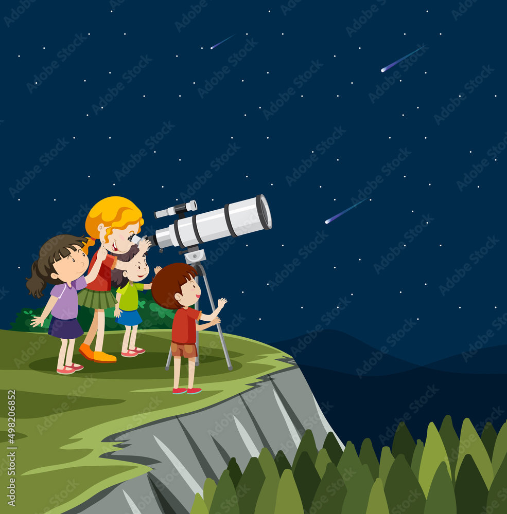 儿童看星星的天文学主题