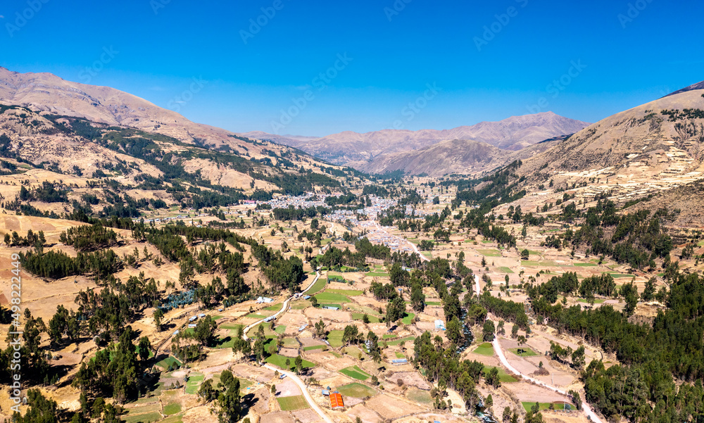 秘鲁库斯科地区Pitumarca镇鸟瞰图