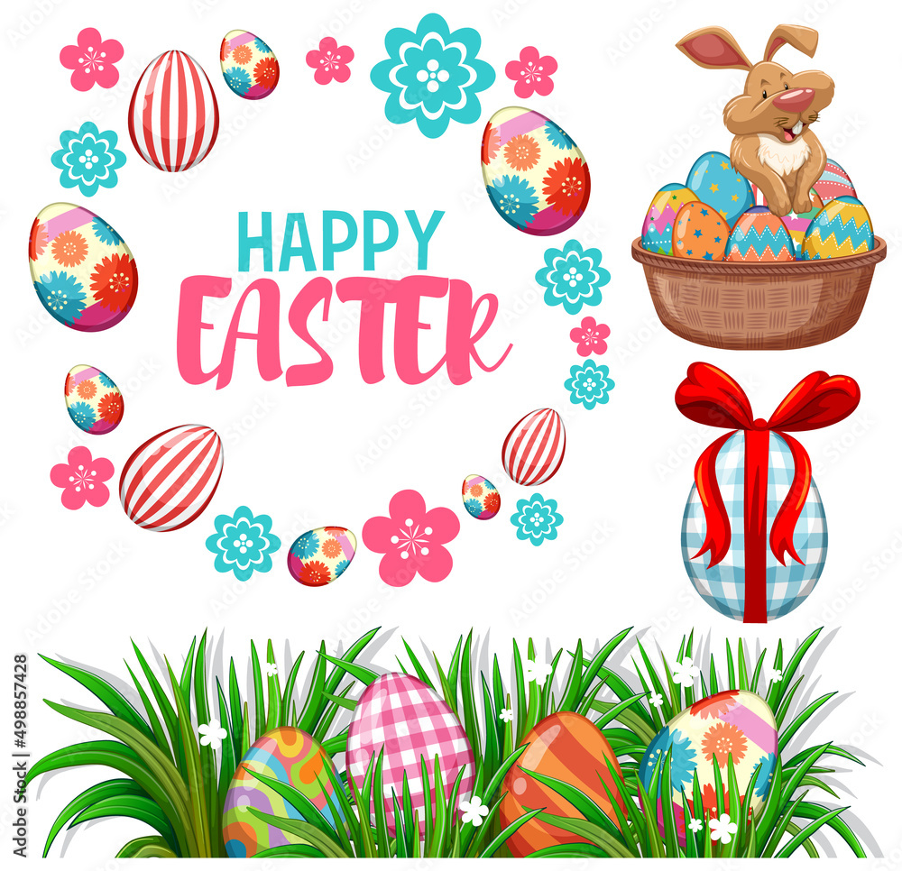 复活节快乐，有兔子和鸡蛋