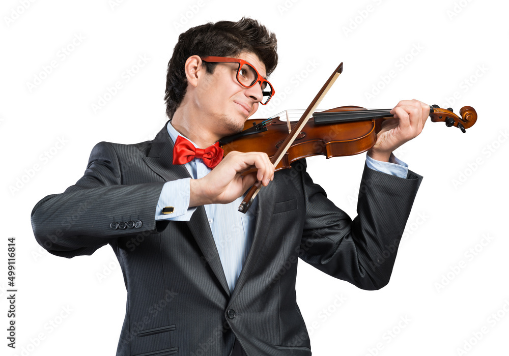 年轻的音乐家拉小提琴