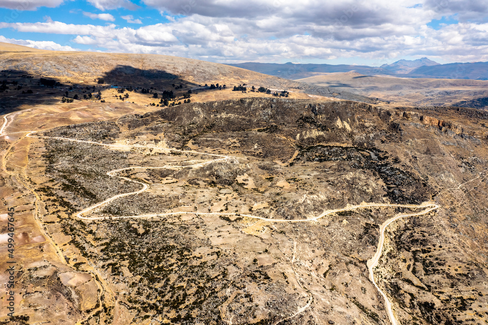 秘鲁朱宁地区安第斯山脉的未铺砌道路