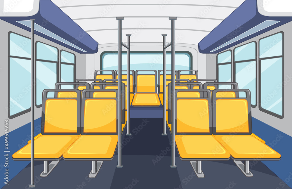 公交车内部有空黄色座椅