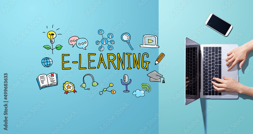 E-Learning theme with person working with a laptop
