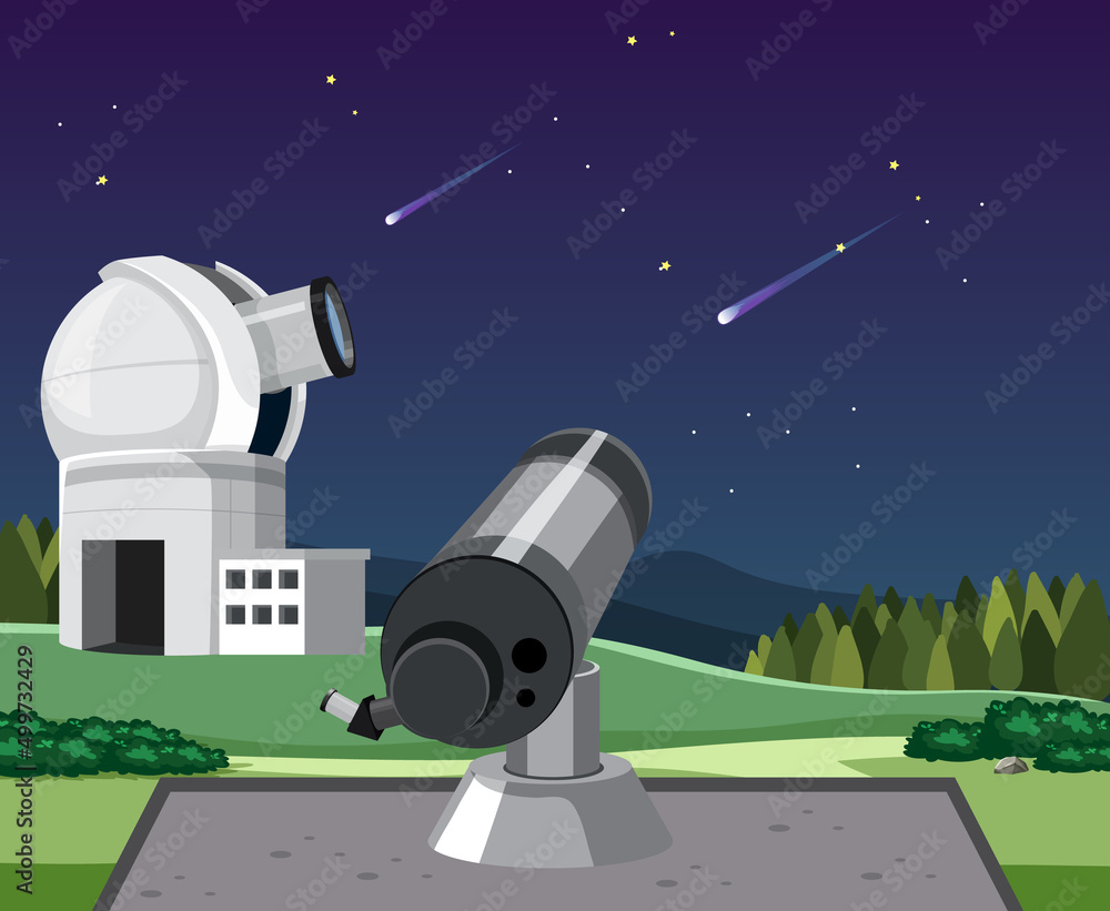 Astronomy theme with big telescope station