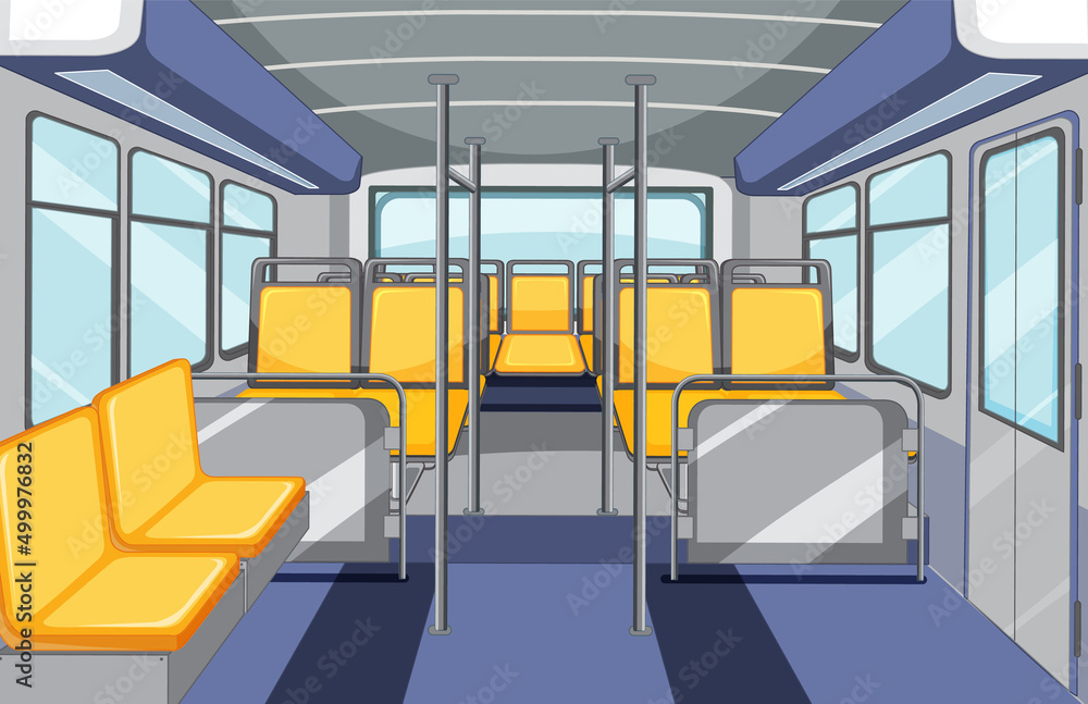 公交车内部有空的黄色座椅