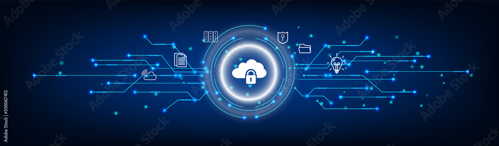 Data security concept with padlock and cyber connection link. Technology Global Network Digital Data