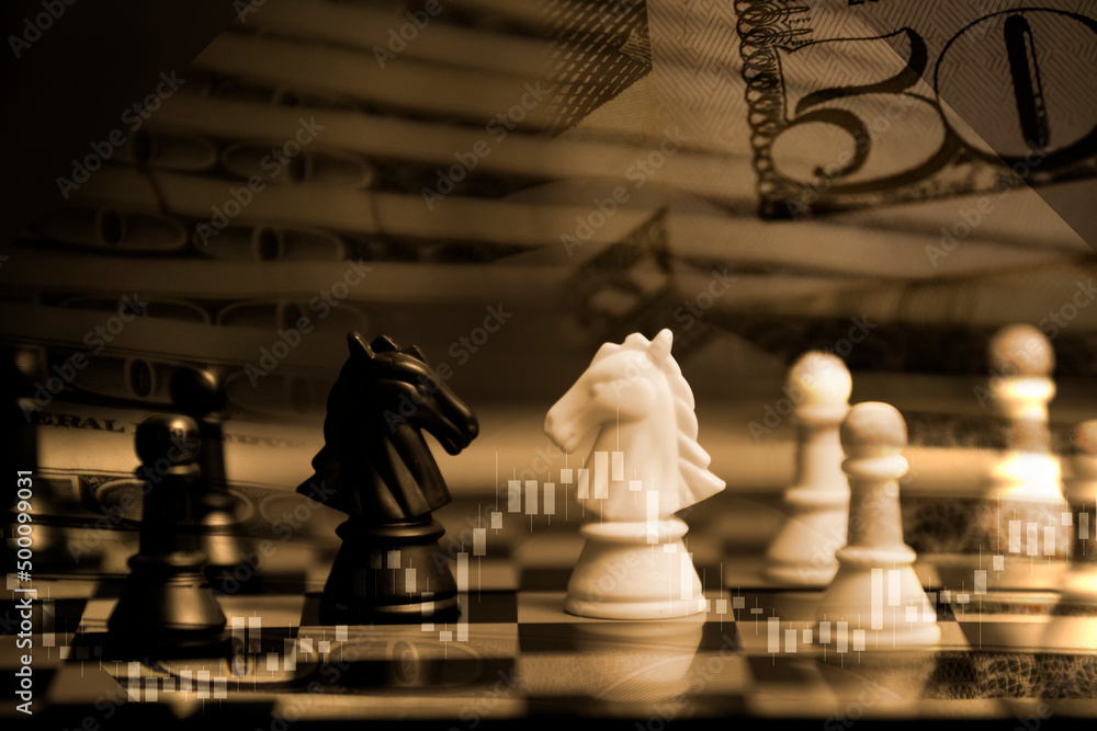 商业战略竞争理念，商业背景下的棋盘上的一盘棋。B