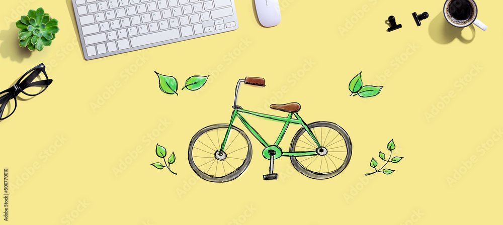 带电脑键盘和鼠标的环保自行车