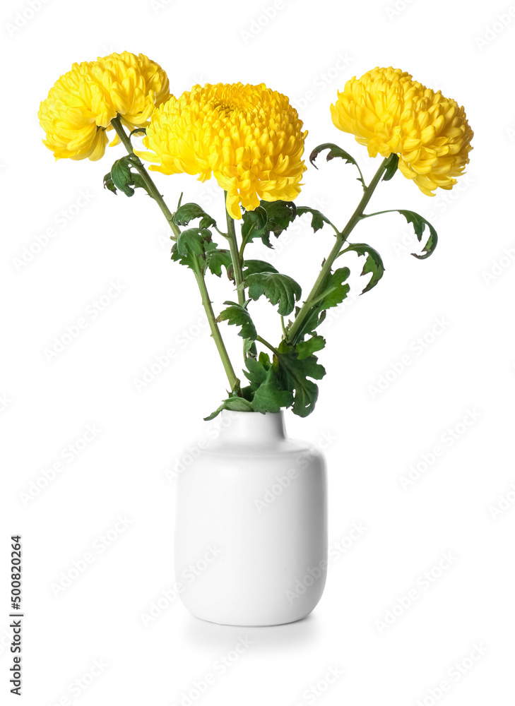 白底黄菊花花瓶