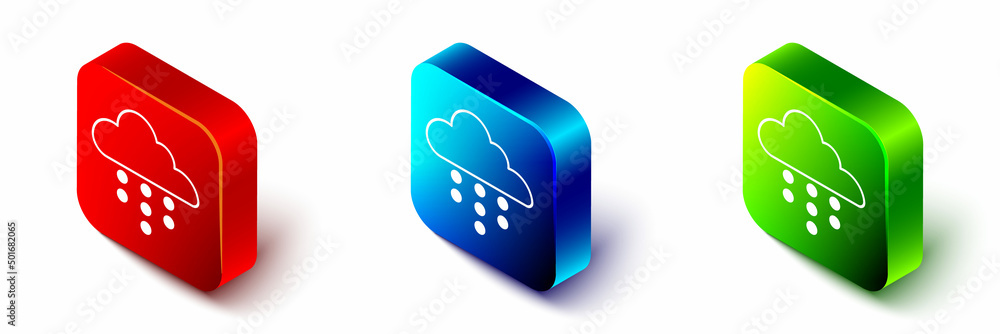 Isometric Cloud with rain icon isolated on white background. Rain cloud precipitation with rain drop