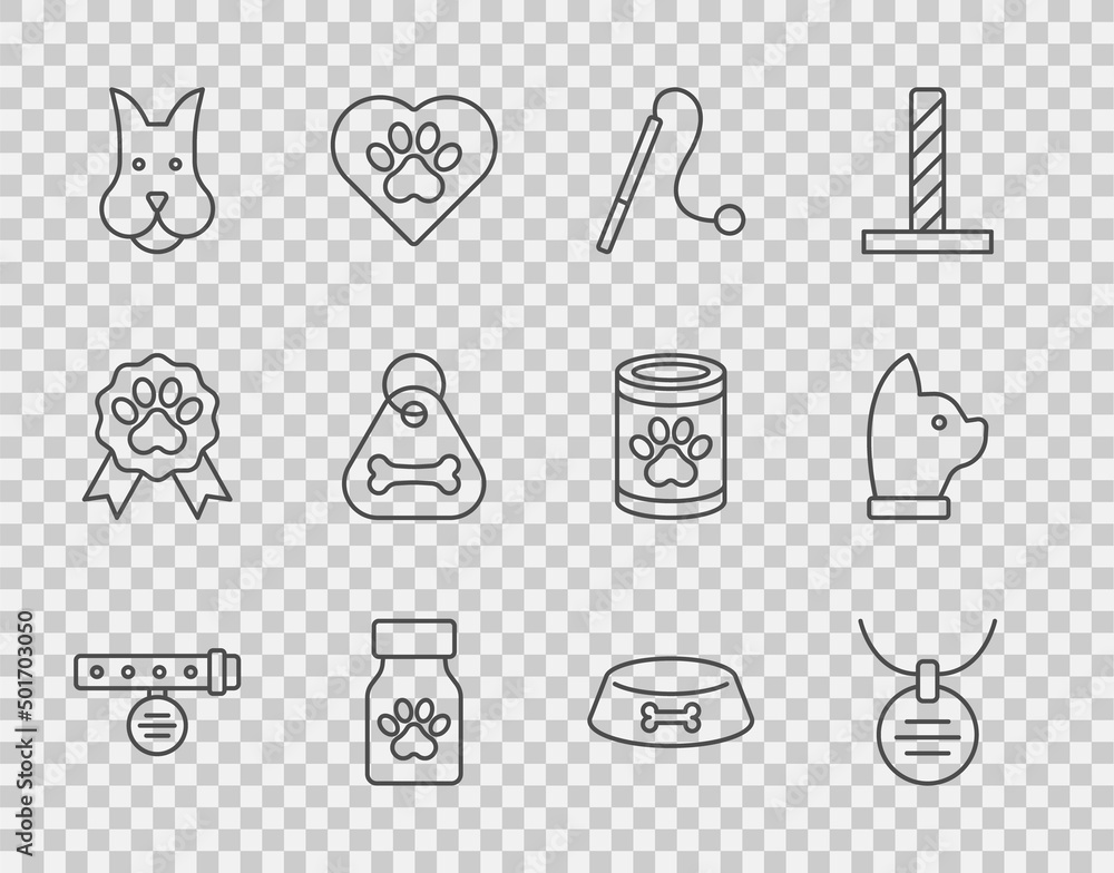 带名牌的项圈，宠物猫玩具，药瓶和药片，狗，锁骨，食物碗f
