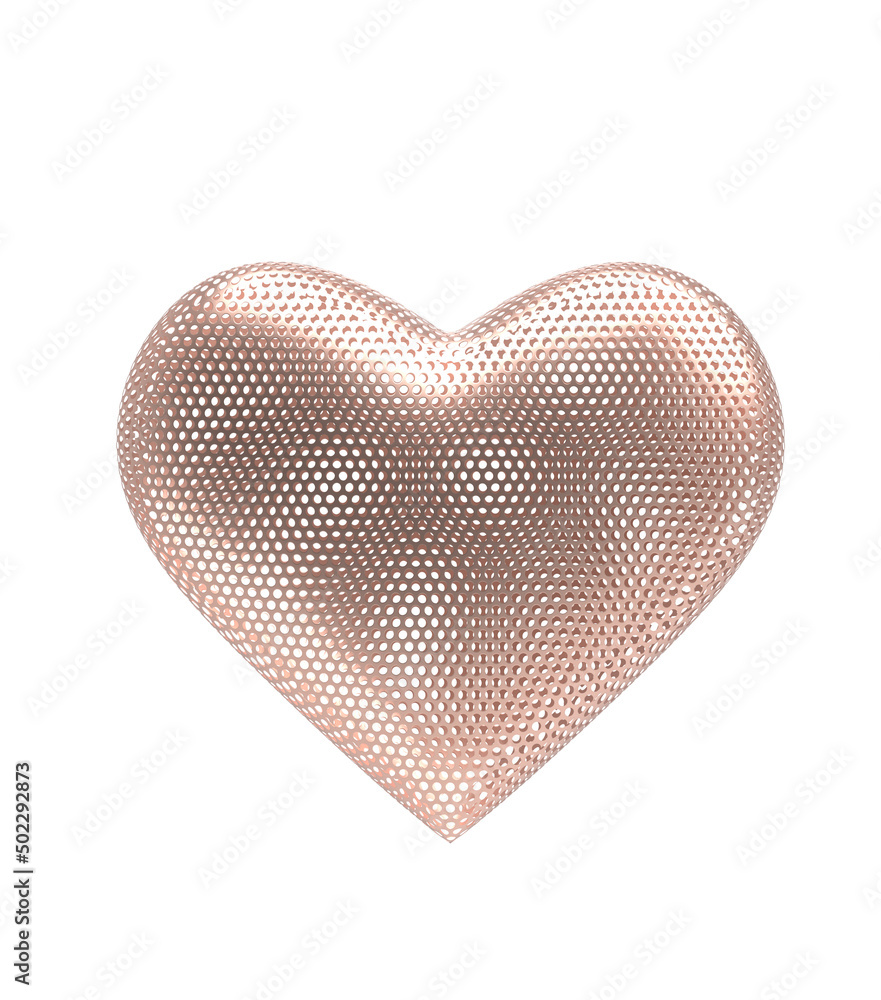 白色背景上隔离的金属心脏图标。3D插图。