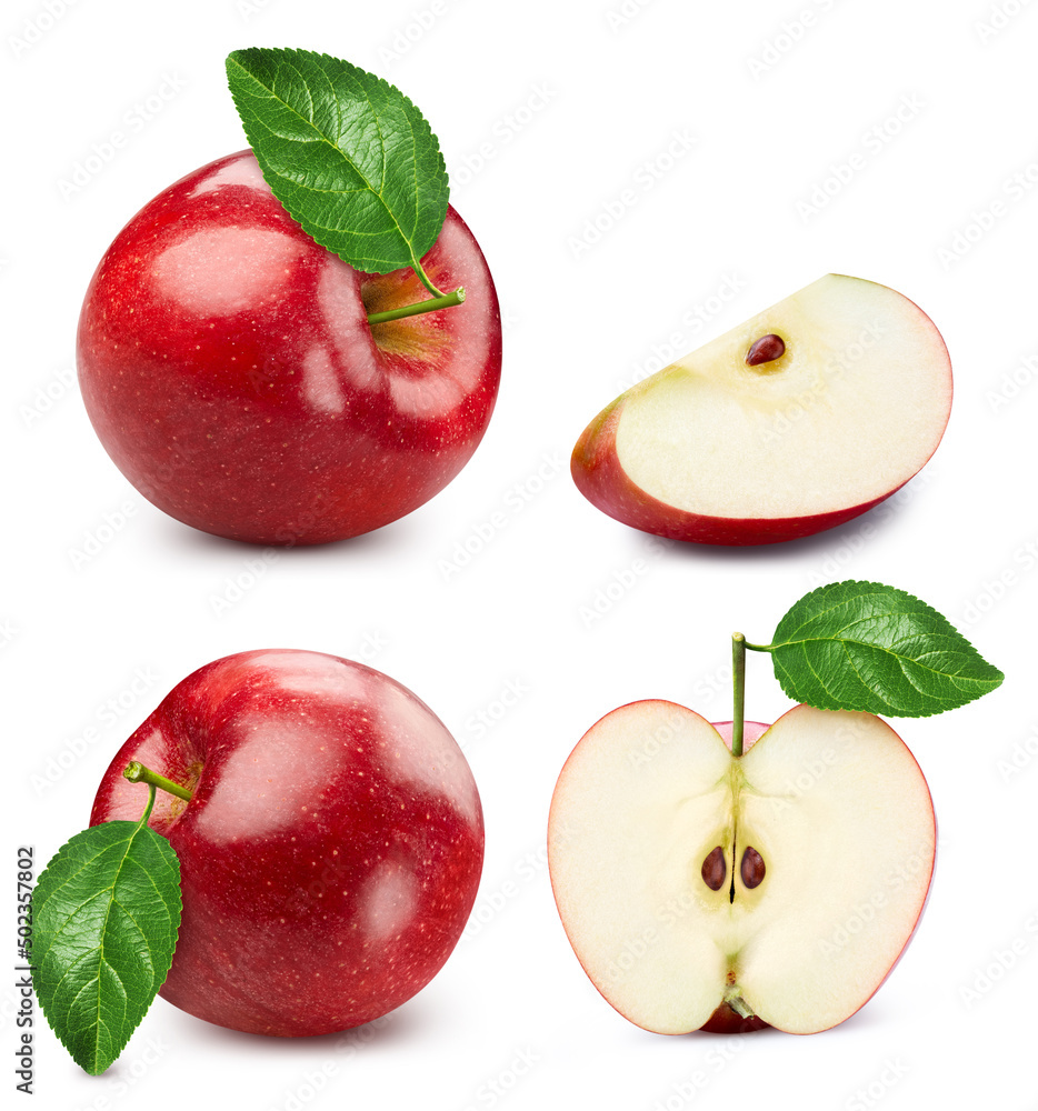 苹果系列。白色背景上隔离的红苹果。苹果宏。带剪辑路径