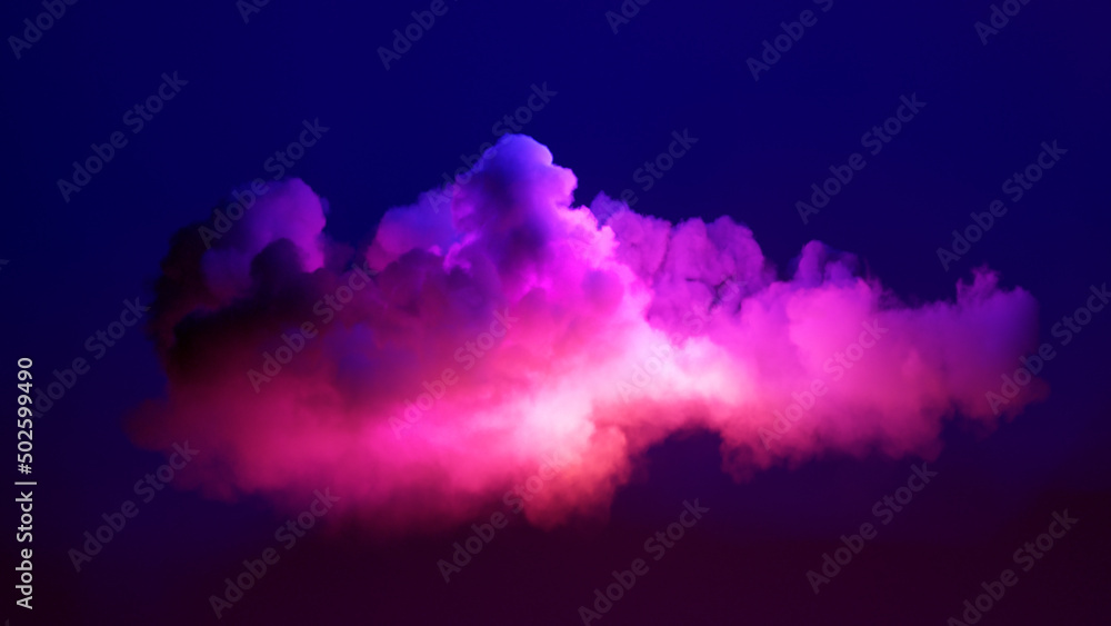 3d渲染，云中的粉红色灯光，梦幻霓虹灯背景