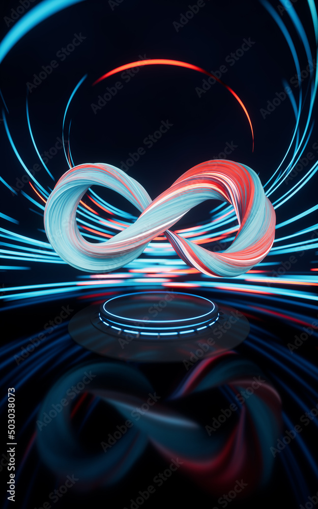 Mobius带旋转线效果背景，3d渲染。