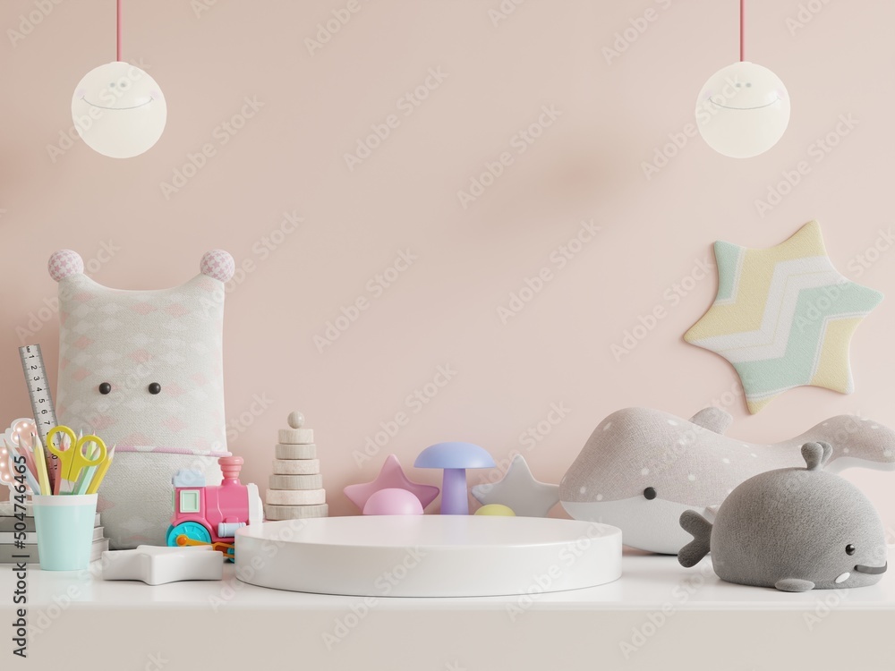 儿童房、儿童房、粉色墙的产品模型讲台。