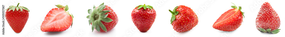 一套甜熟的草莓，白色分离