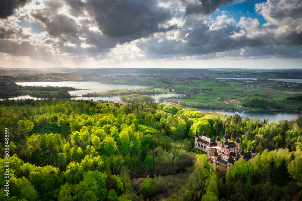 Castle in Lapalice, surrounded by Kashubian forests and lakes, Poland