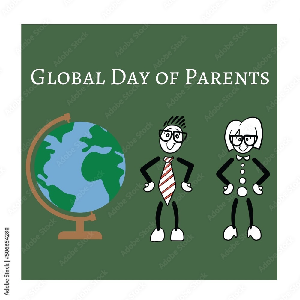 Digital composite image of global day of parents text by parents by earth globe on green background