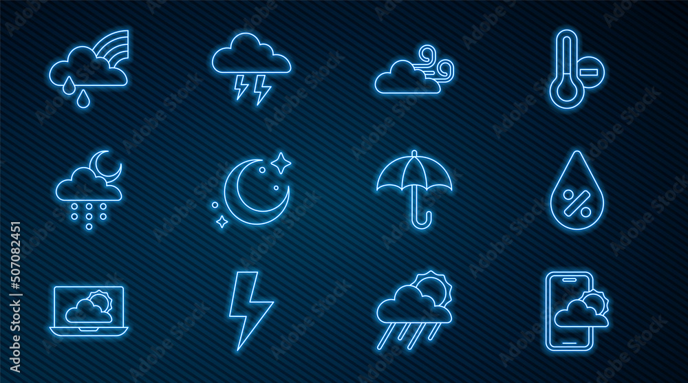 设定线天气预报，水滴百分比，大风天气，月亮和星星，云与雨moo