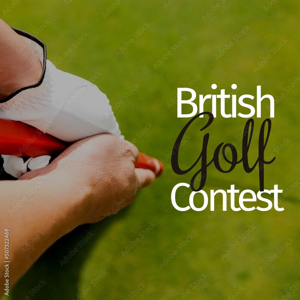 英国高尔夫比赛短信关于一名白人男子戴着高尔夫手套在球场打高尔夫