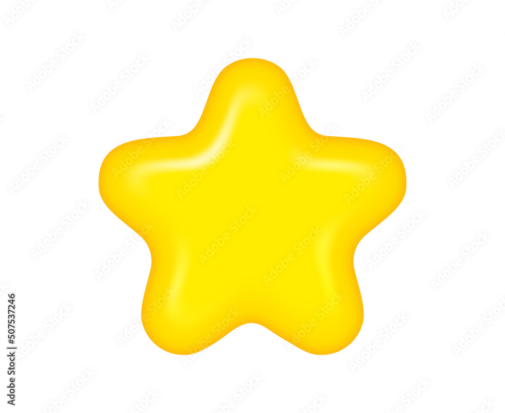 卡通和塑料风格的体积黄色星星的3D渲染图。用于评级和等级的星星图标。