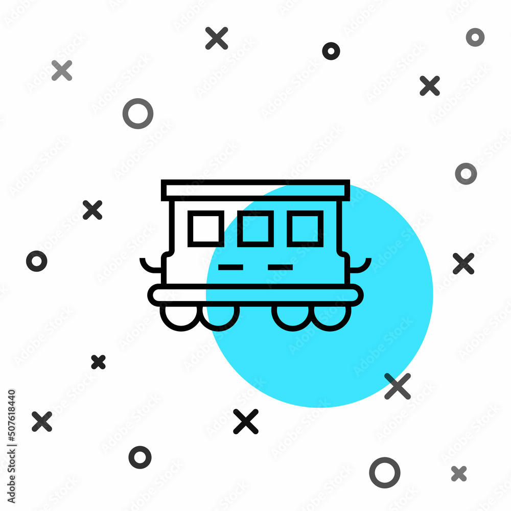 黑线客车玩具图标隔离在白色背景上。铁路车厢。随机动态