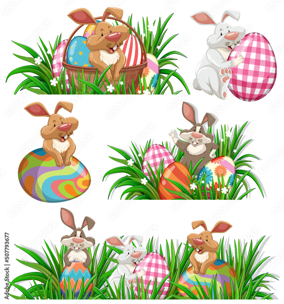 复活节主题，兔子和鸡蛋