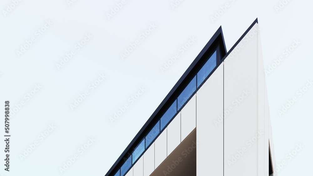 蓝天下的建筑结构。带有复制空间的三维渲染插图。简单，sty