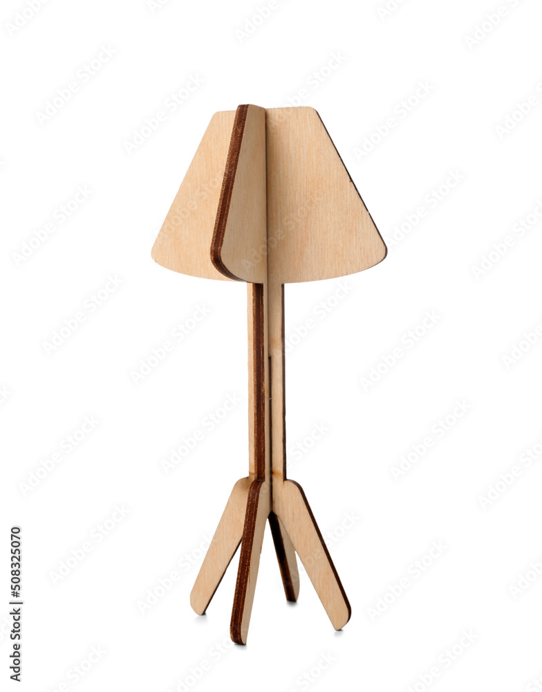 Toy wooden lamp on white background