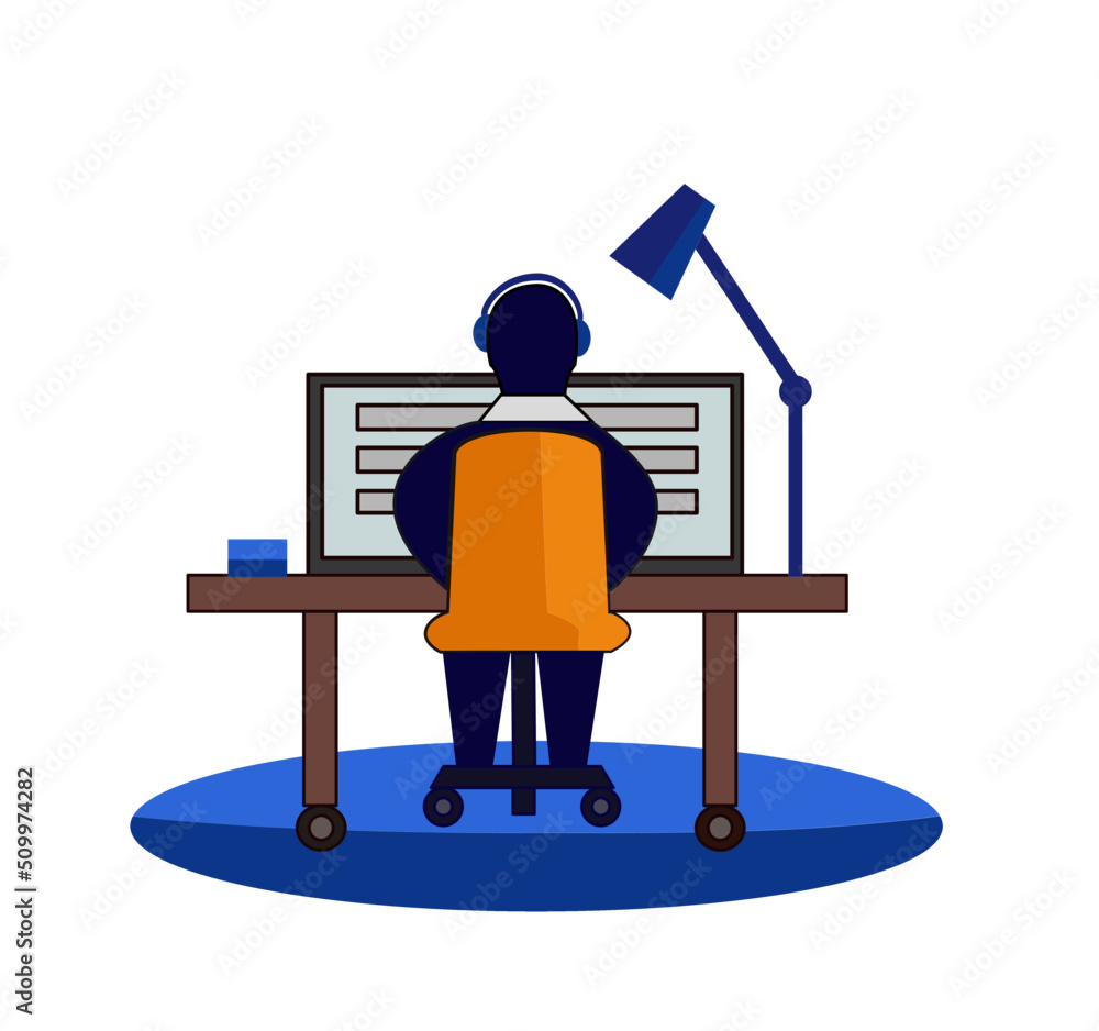 商人坐在桌面上。在电脑上工作，财务分析。上班族或公司