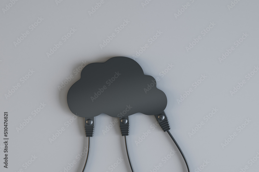 云技术和数据存储概念，乌云和以太网电缆从ab上脱落
